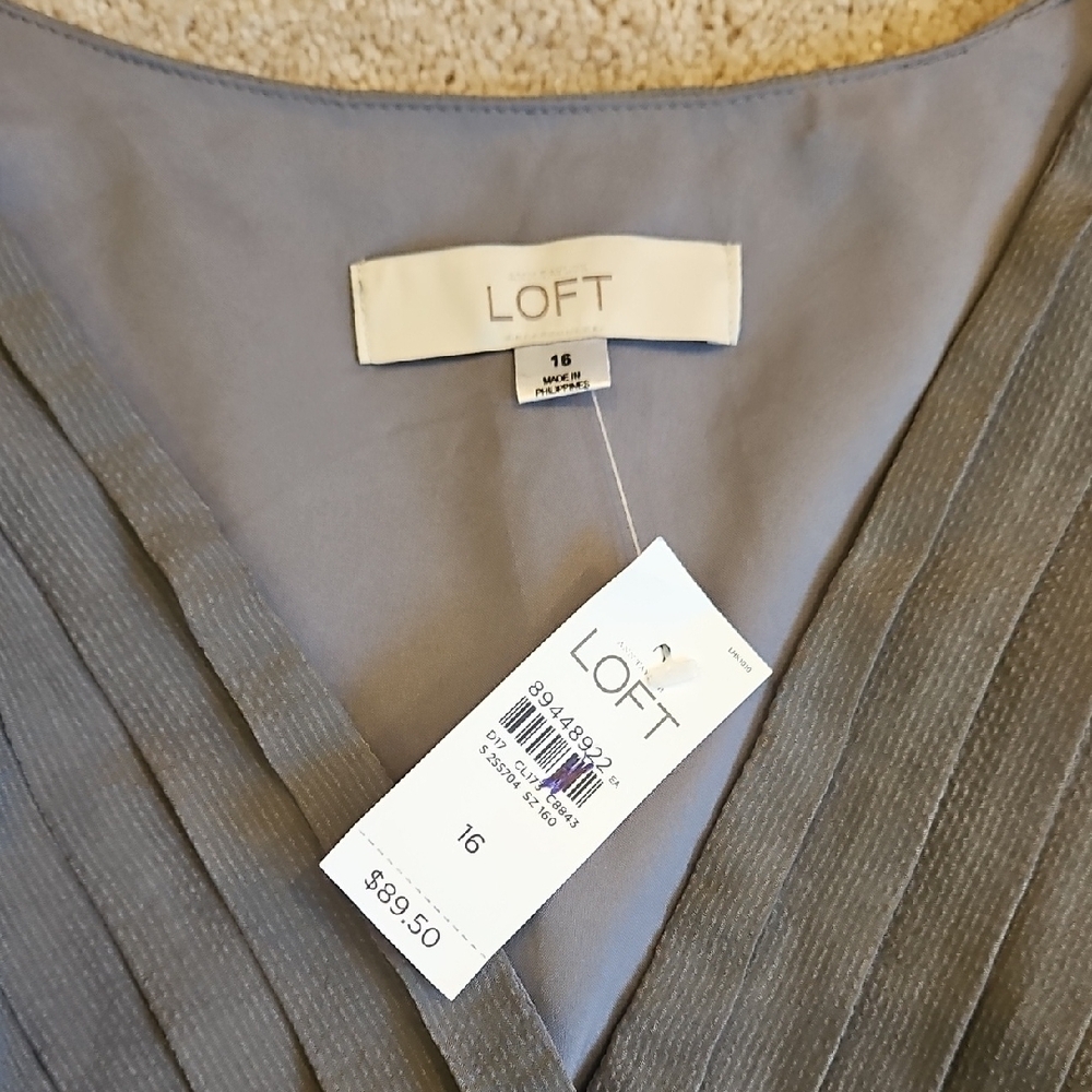 LOFT Silk Asymmetrical Gray Faux Wrap Dress with Belt - Picture 2 of 10